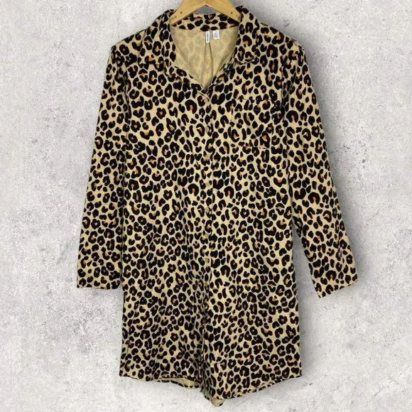 NEW Nordstrom Leopard Print Cotton Flannel Pajama Dress Nightshirt Size Medium - Picture 2 of 14